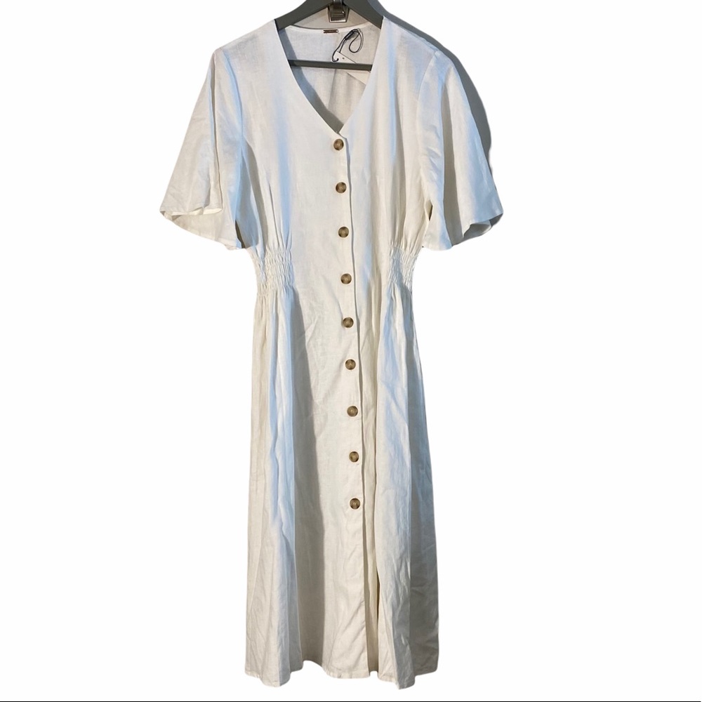 Tahari White Midi Dress with Button Detail